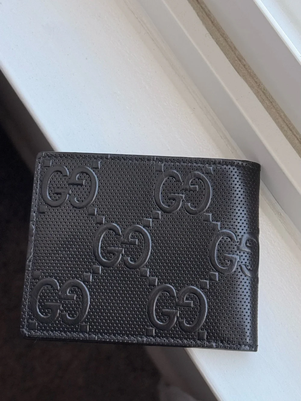 Gucci Black Perforated Embossed GG Leather Wallet